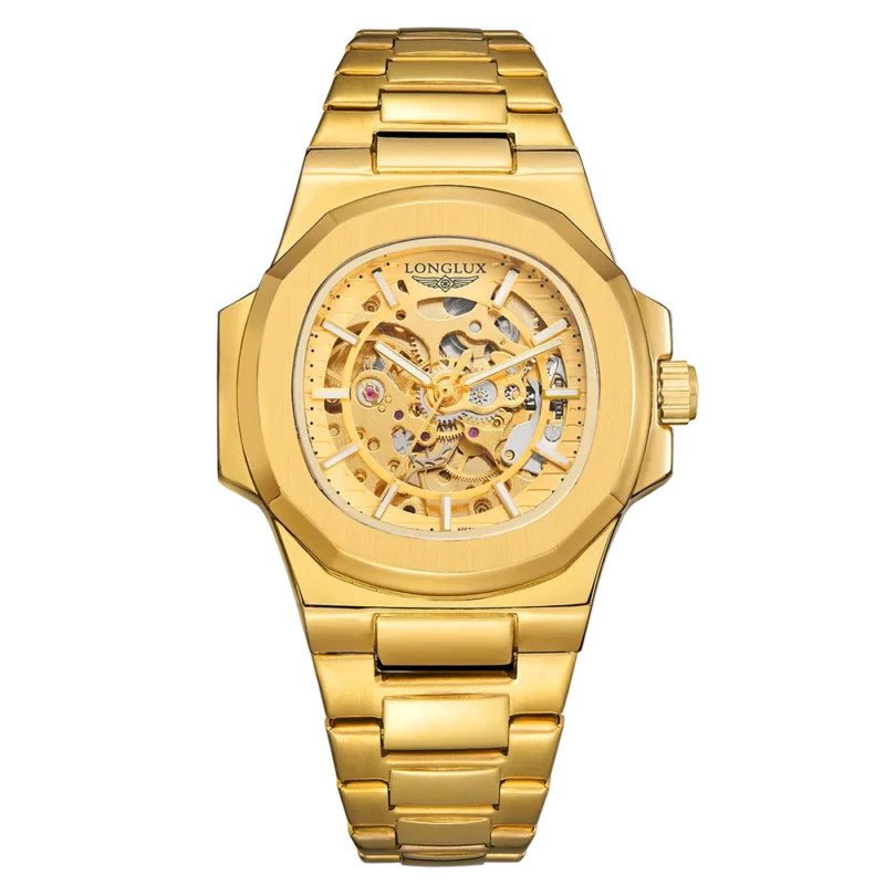 LONGLUX Men automatic mechanical watch luxury watches waterproof skeleton business cheap wholesale stainless steel gift watch