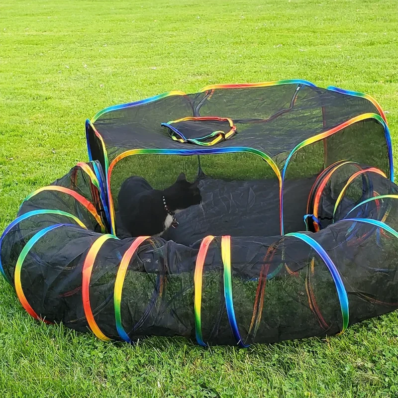 Outdoor Playground Cat Cage Outdoor Cat Tunnel Outdoor Portable Cat Tent with Storage Bag Outdoor Cat Fence Pet Fence