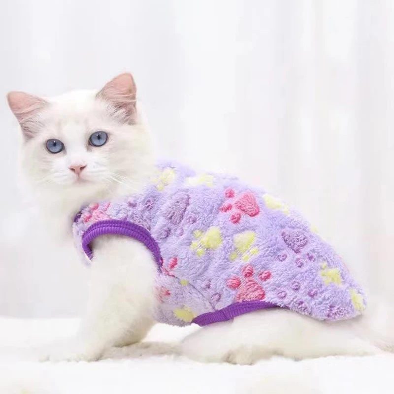 Cartoon Fleece Pet Cat Clothes Winter Warm Pet Dog Vest Puppy Cat Sweater Dog Clothes For Small Dogs Cats Coat Jacket Pet Outfit