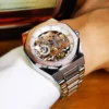 Forsining Silver Automatic Watch Men 3D Diamond Dial Irregular Tourbillon Skeleton Mechanical Wristwatches Luminous Hands Clock