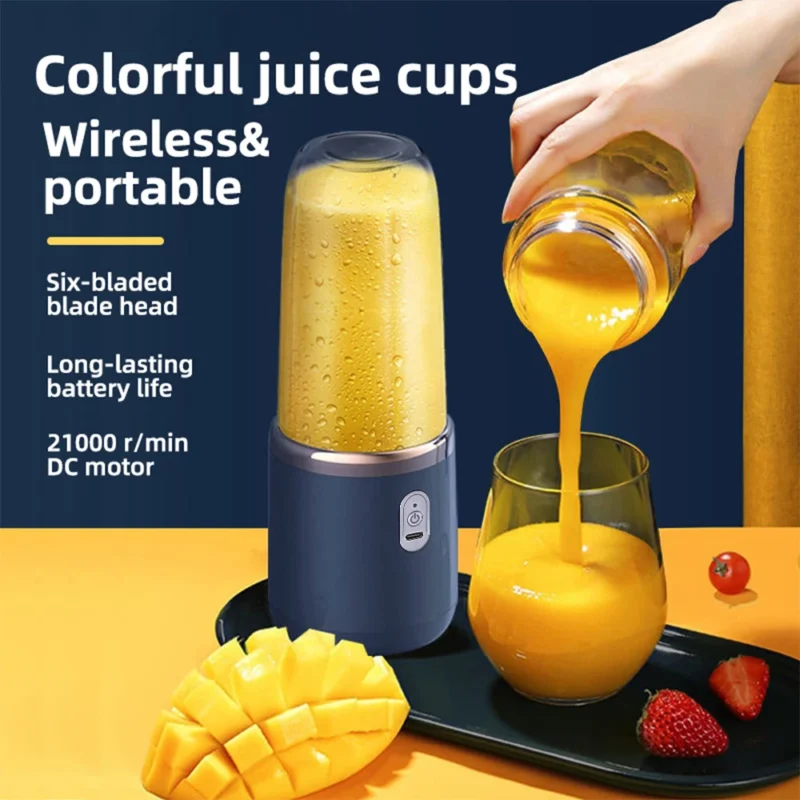 S751006b0f45b49738bd9fab83b8e27faw.webp 6 Blades Electric Juicer Cup 2 Cups For Travel Portable Juicer Mixer Usb Charge Fresh Fruit Juice Personal Blender Smoothie