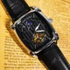 AOKULASIC Tourbillon Skeleton Mechanical Watch for Men Luminous Hands Leather Strap Fashion Business Mens Watches Top Brand Gift
