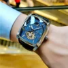 AOKULASIC Tourbillon Skeleton Mechanical Watch for Men Luminous Hands Leather Strap Fashion Business Mens Watches Top Brand Gift