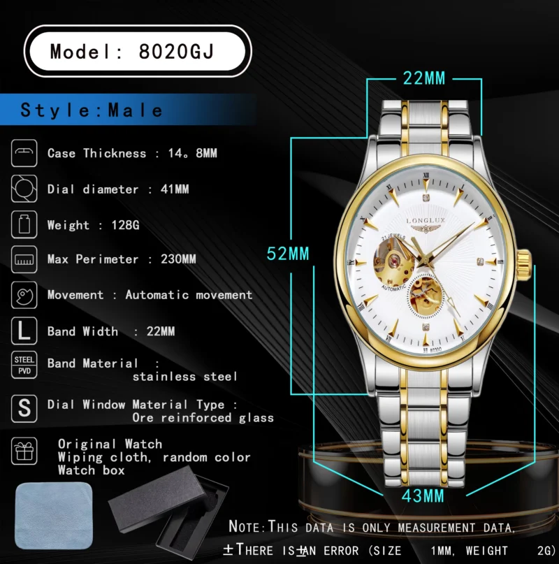 S82f2b8b27a154a06a90e320f1f50ce2aS.webp LONGLUX Men automatic mechanical watch elegant luxury watches waterproof skeleton business wholesale stainless steel gift watch