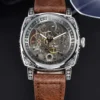 LONGLUX automatic watch retro style wholesale mechanical wristwatches skeleton carve waterproof leather no logo mens watch