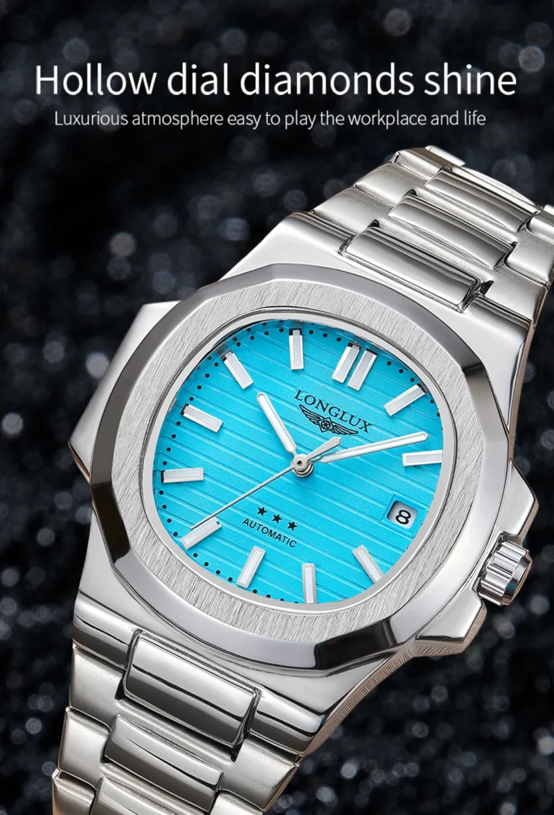 S879072e5fb2a4f9e92ad7b10f6310c1f8.webp LONGLUX automatic watch business luxury mechanical wristwatches wholesale steel date waterproof mens watch men gift