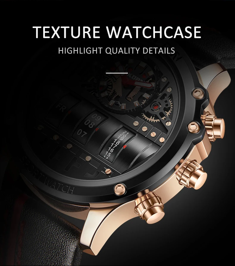 Luxury Mechanical Watch For Men Business Casual Watches Male Creative Men WristWatch Unique Rotate Date Leather Strap Watches