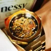 Forsining Silver Automatic Watch Men 3D Diamond Dial Irregular Tourbillon Skeleton Mechanical Wristwatches Luminous Hands Clock