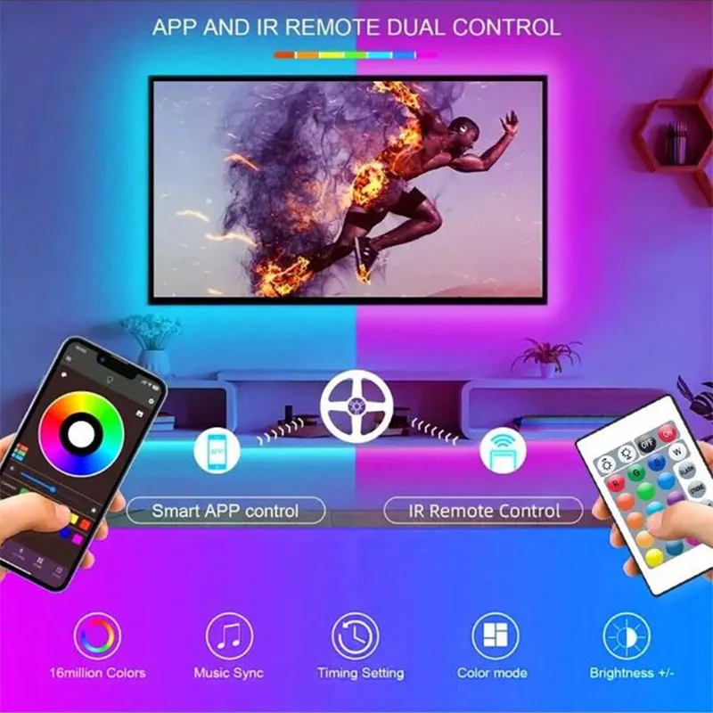 S8ee6acc9f73d4265939a23e3e4b6e4f3u.webp WIFI Led Lights for Room Music Sync RGB Led Strip Lights 10m 20m 30m Flexible Ribbon for Room Bedroom Gaming Decor TV Backlights