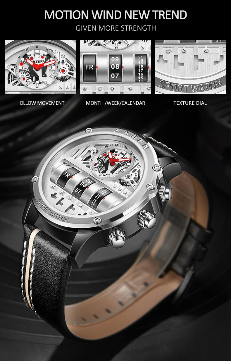 Luxury Mechanical Watch For Men Business Casual Watches Male Creative Men WristWatch Unique Rotate Date Leather Strap Watches