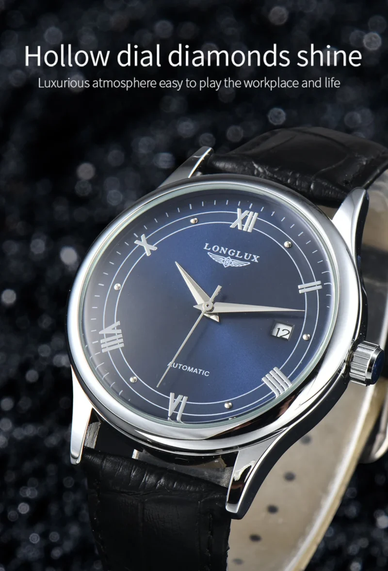 LONGLUX automatic man watch wholesale mechanical watches simple versatile date waterproof fashion leather man watch men gift