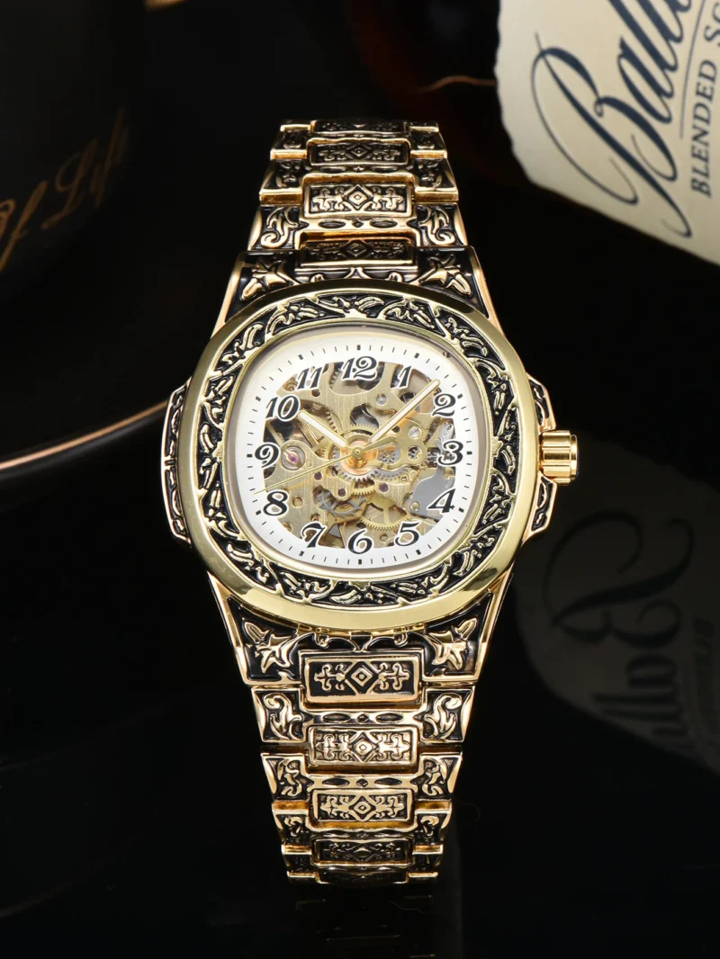 LONGLUX Automatic mechanical watch alloy steel vintage retro luxury waterproof skeleton ffordable 40mm wholesale Watch for Men