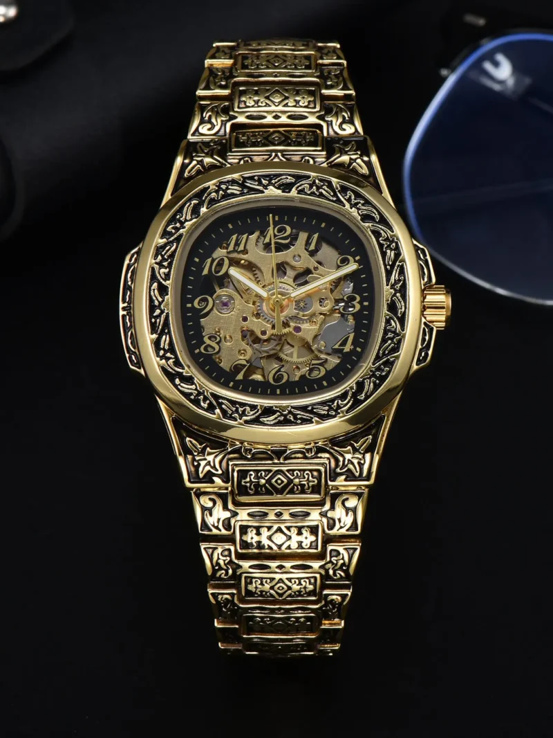 LONGLUX Automatic mechanical watch alloy steel vintage retro luxury waterproof skeleton ffordable 40mm wholesale Watch for Men