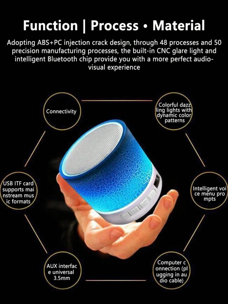 Wireless Mini Speaker, Subwoofer, Dazzle Crackle 7 Colour Light Wireless Mini Speaker, Portable Small Speaker