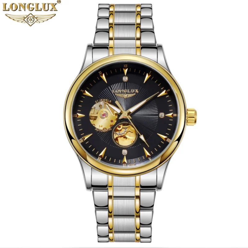 S9db7c32b04444837bcbd12626e04740fB.webp LONGLUX Men automatic mechanical watch elegant luxury watches waterproof skeleton business wholesale stainless steel gift watch