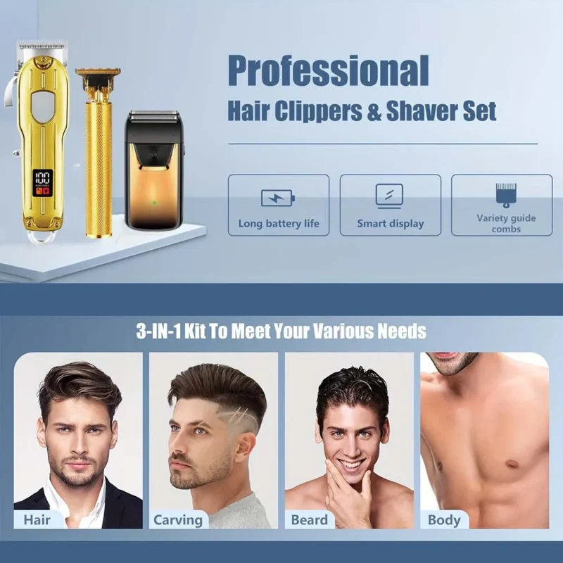 Professional Hair Clipper and Trimmer Set Men Electric Razor Shavers Beard Trimmer Rechargeable Barber Clippers Haircut Kit