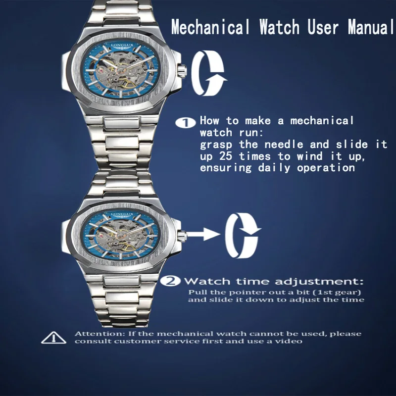 LONGLUX Men automatic mechanical watch luxury watches waterproof skeleton business cheap wholesale stainless steel gift watch