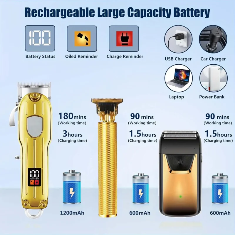 Professional Hair Clipper and Trimmer Set Men Electric Razor Shavers Beard Trimmer Rechargeable Barber Clippers Haircut Kit