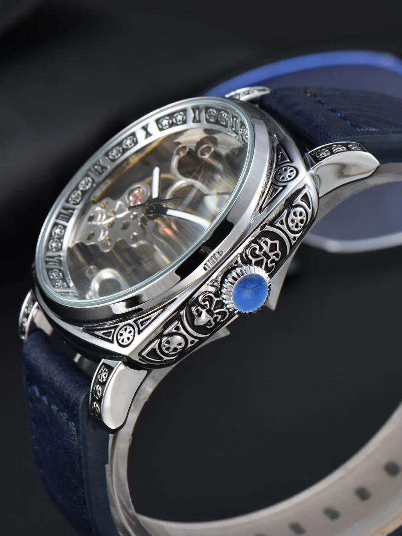 LONGLUX automatic watch retro style wholesale mechanical wristwatches skeleton carve waterproof leather no logo mens watch