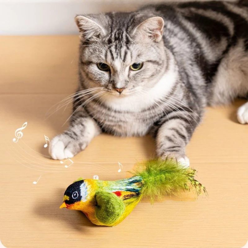 Indoor Interactive Birds Toy for Cat Chasing Teasing Toy Sounding Catnip Cat Teaser Toy Self-hilarity Wall Hanging Birds Cat Toy