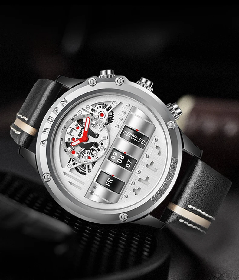 Luxury Mechanical Watch For Men Business Casual Watches Male Creative Men WristWatch Unique Rotate Date Leather Strap Watches