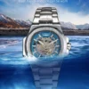 LONGLUX Men automatic mechanical watch luxury watches waterproof skeleton business cheap wholesale stainless steel gift watch
