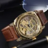 LONGLUX automatic watch retro style wholesale mechanical wristwatches skeleton carve waterproof leather no logo mens watch