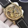 LONGLUX automatic watch retro style wholesale mechanical wristwatches skeleton carve waterproof leather no logo mens watch