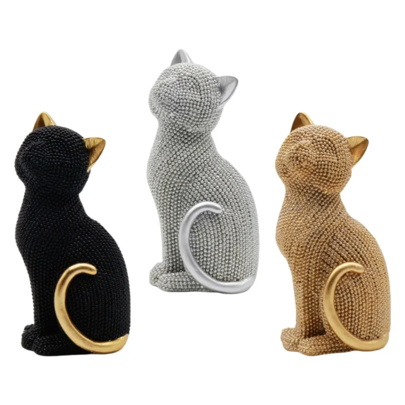 Cat Statue Resin Collectible Art Crafts Creative Animal Sculpture Tabletop Ornament for Cabinet Shelf Entrance Bookshelf Bedroom