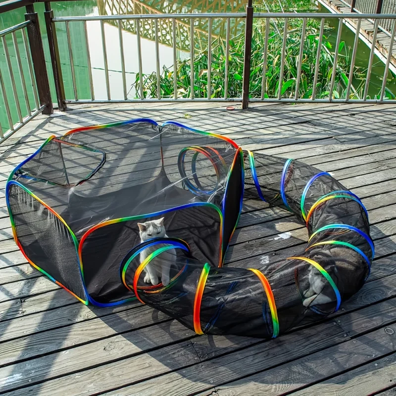 Outdoor Playground Cat Cage Outdoor Cat Tunnel Outdoor Portable Cat Tent with Storage Bag Outdoor Cat Fence Pet Fence