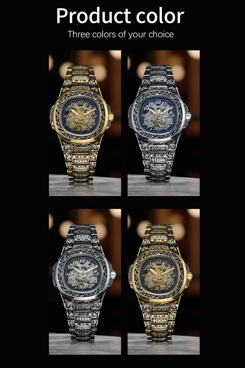 LONGLUX Automatic mechanical watch alloy steel vintage retro luxury waterproof skeleton ffordable 40mm wholesale Watch for Men