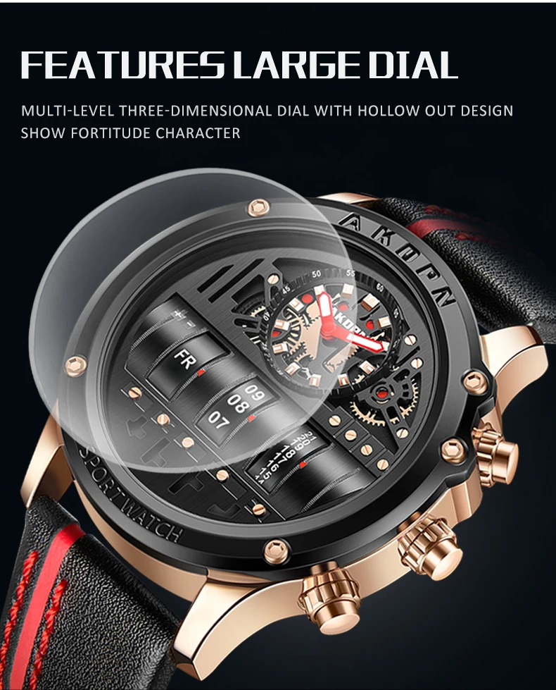 Luxury Mechanical Watch For Men Business Casual Watches Male Creative Men WristWatch Unique Rotate Date Leather Strap Watches