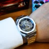 Forsining Silver Automatic Watch Men 3D Diamond Dial Irregular Tourbillon Skeleton Mechanical Wristwatches Luminous Hands Clock