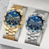 2pcs/set Men Business Watches Fashion Arabic Dial Steel Band Male's Quartz Watch Set (Without Box）