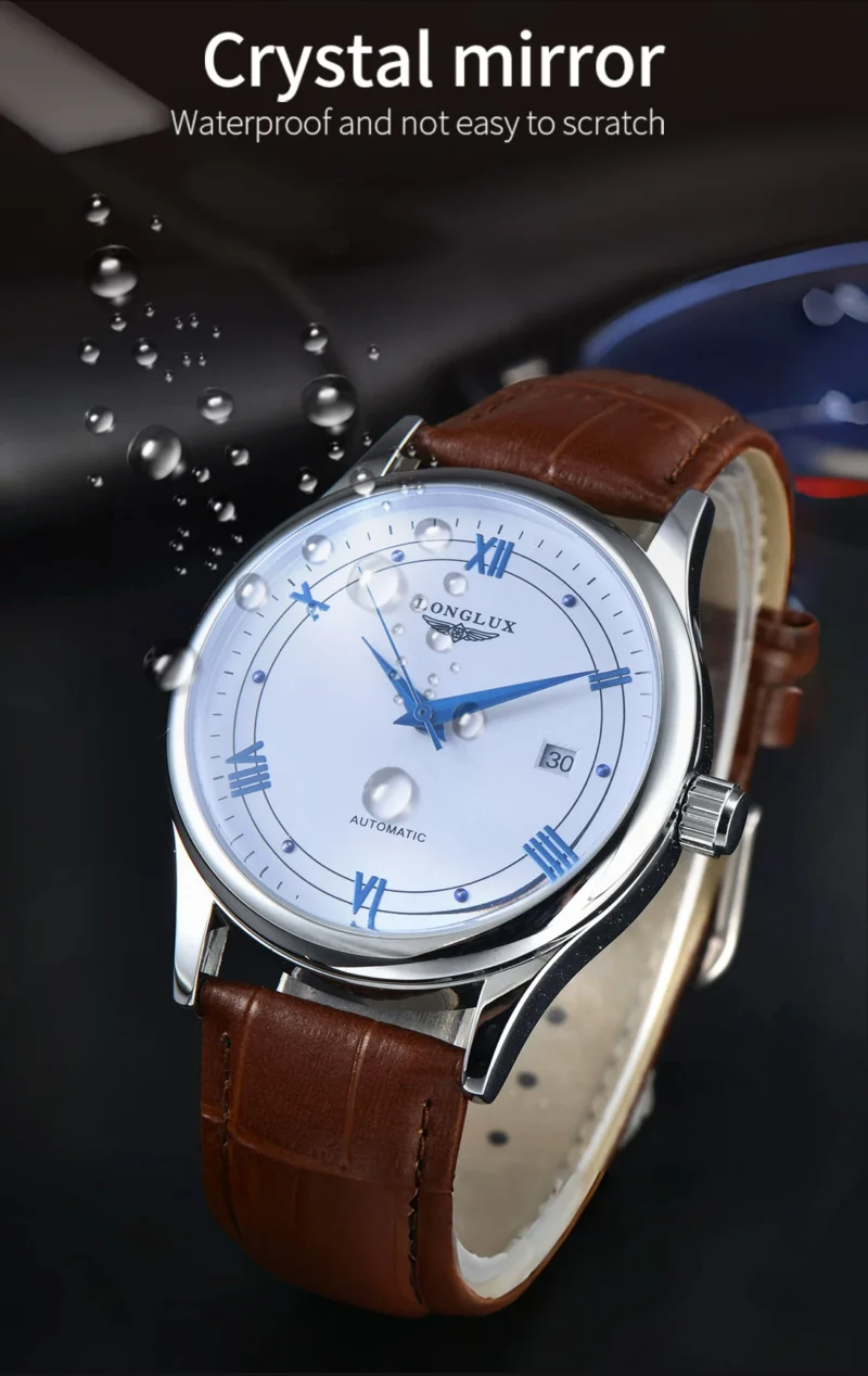 LONGLUX automatic man watch wholesale mechanical watches simple versatile date waterproof fashion leather man watch men gift
