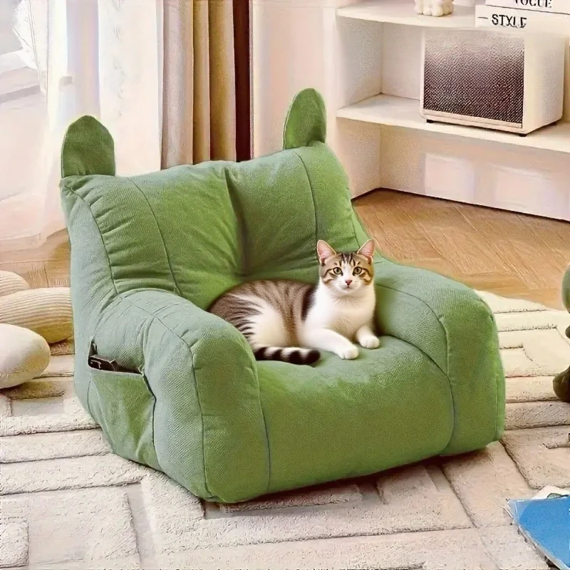 Cat Sofa Bed with Cartoon Design, Detachable Washable Pet Bed for Indoor Cats, Support Up To 2.72KG, Cozy Pet Furniture