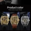 LONGLUX automatic watch retro style wholesale mechanical wristwatches skeleton carve waterproof leather no logo mens watch