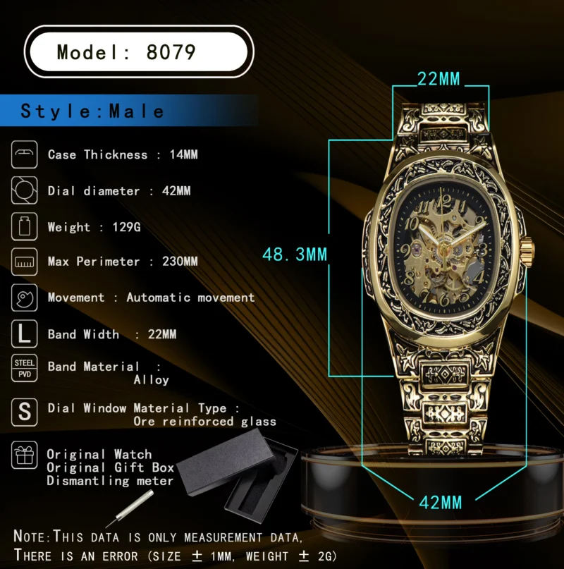 LONGLUX Automatic mechanical watch alloy steel vintage retro luxury waterproof skeleton ffordable 40mm wholesale Watch for Men