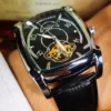 AOKULASIC Tourbillon Skeleton Mechanical Watch for Men Luminous Hands Leather Strap Fashion Business Mens Watches Top Brand Gift