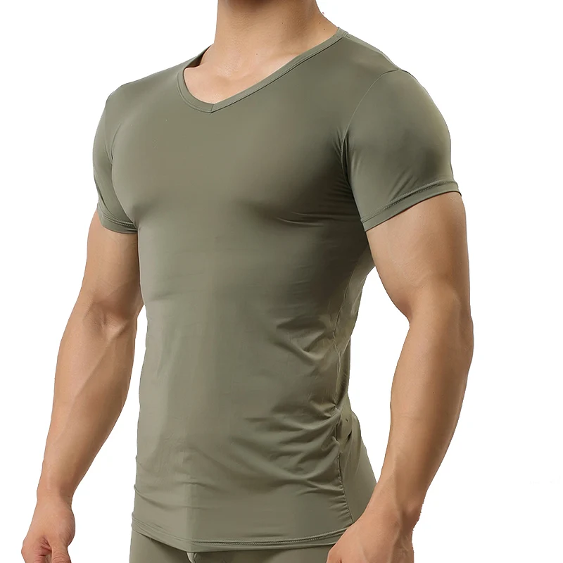 Ice Silk T Shirt for Men Summer Breathable Short Sleeve Tops Men's Quick Dry T-shirt Trainer Slim Tops
