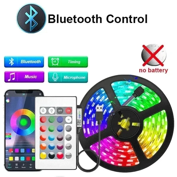 1-30M Usb Adhesive Rgb Led Strip Light With Remote Control 5Volt Wifi Bluetooth Controller Led Band Tape 15M 25M 5M 3M 2M 4Meter