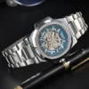 LONGLUX Men automatic mechanical watch luxury watches waterproof skeleton business cheap wholesale stainless steel gift watch