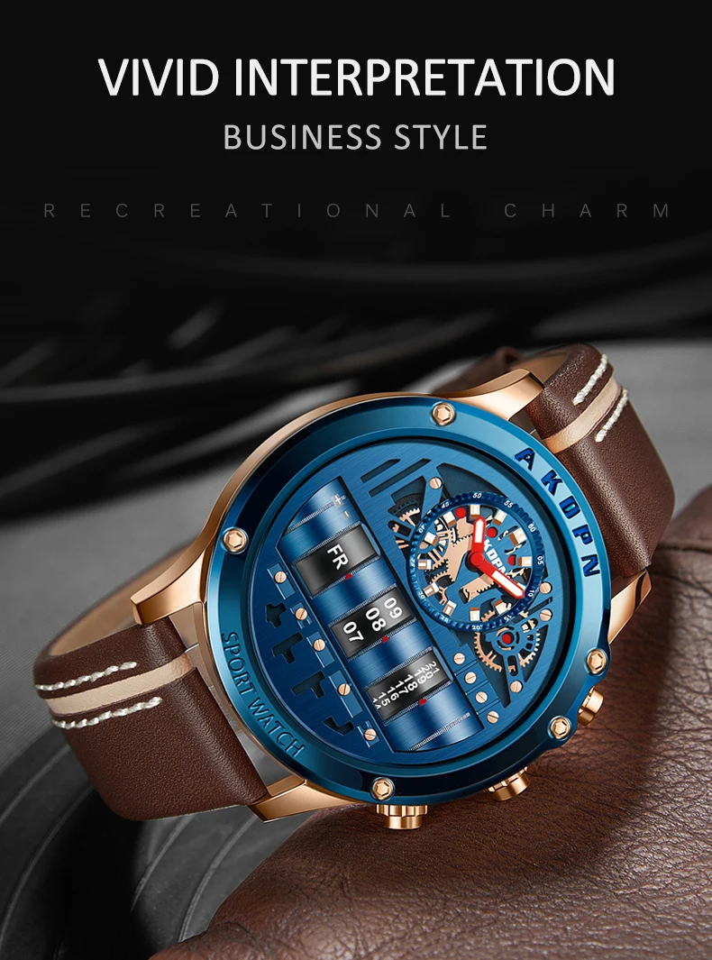 Luxury Mechanical Watch For Men Business Casual Watches Male Creative Men WristWatch Unique Rotate Date Leather Strap Watches