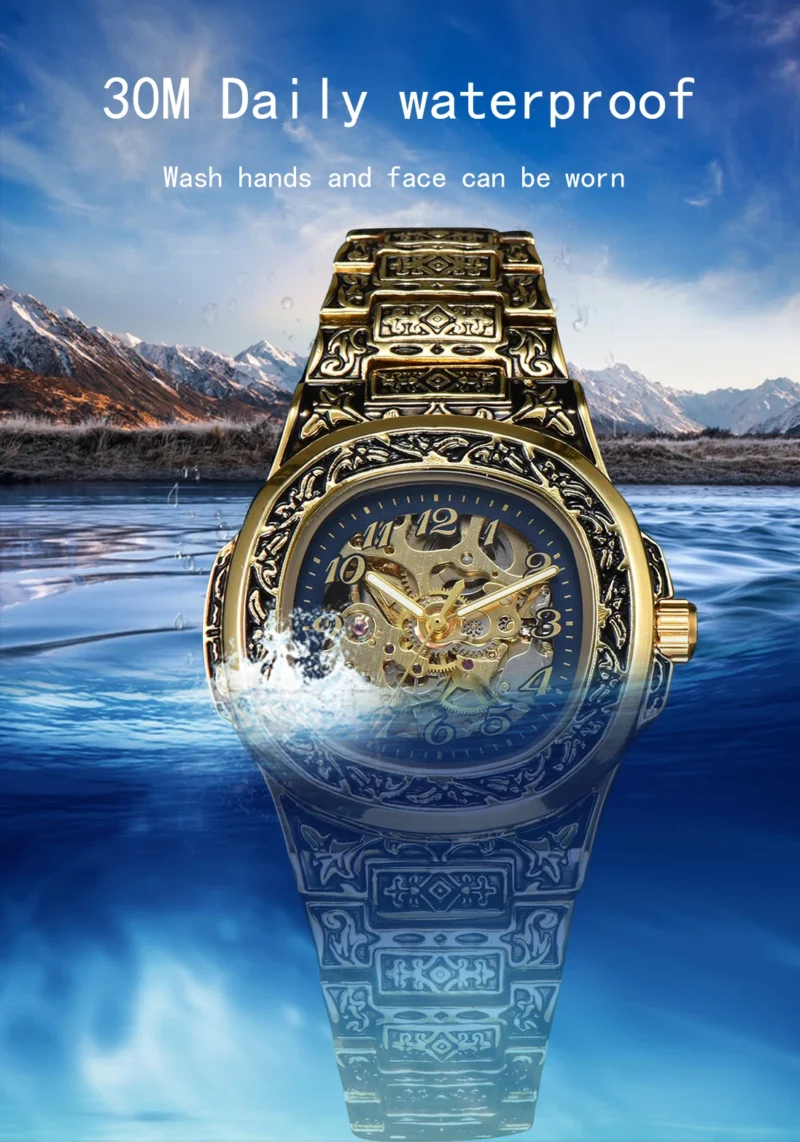 LONGLUX Automatic mechanical watch alloy steel vintage retro luxury waterproof skeleton ffordable 40mm wholesale Watch for Men