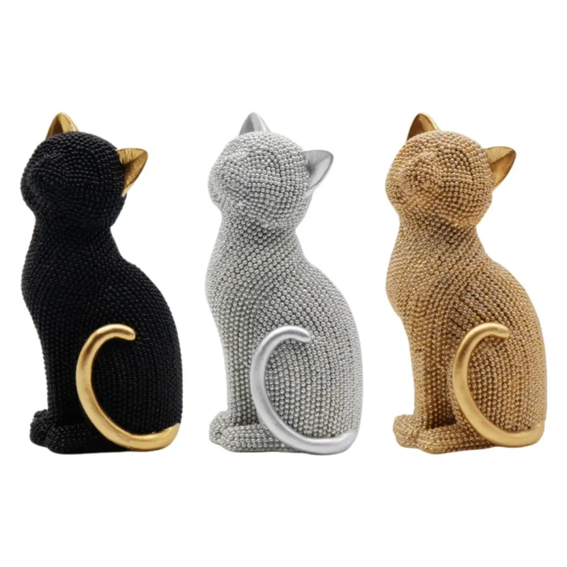 Cat Statue Resin Collectible Art Crafts Creative Animal Sculpture Tabletop Ornament for Cabinet Shelf Entrance Bookshelf Bedroom