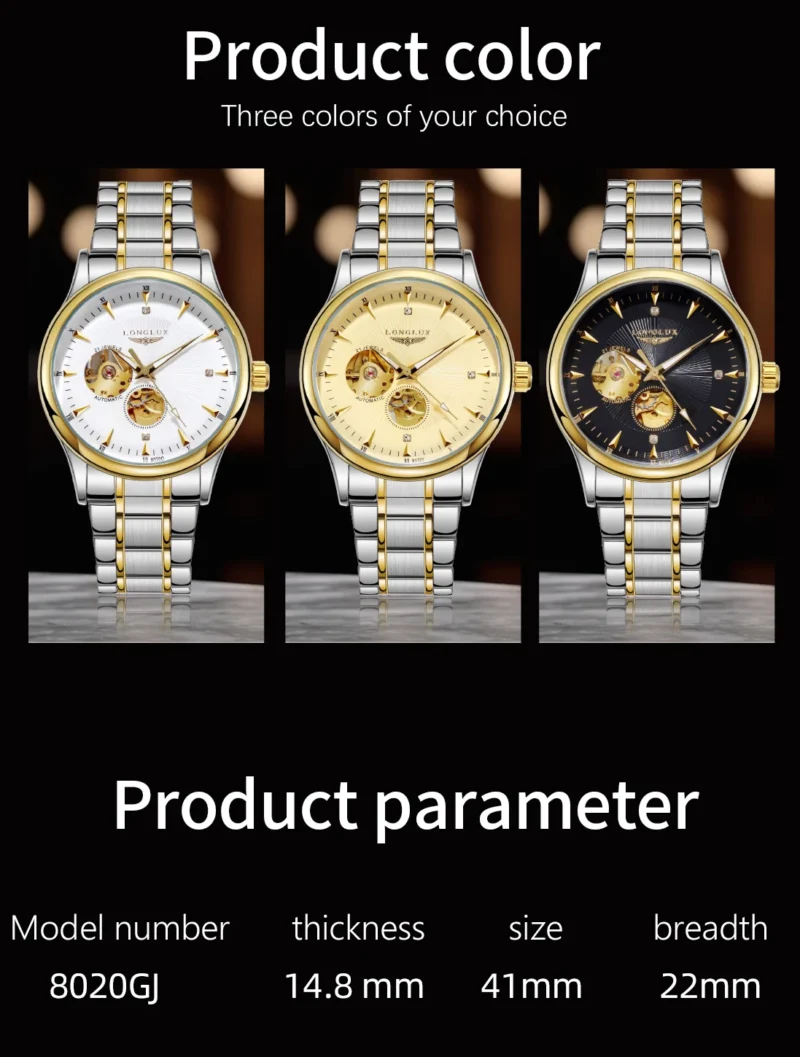 Se2d413088f9b4d5cb14905bbf33e0bebK.webp LONGLUX Men automatic mechanical watch elegant luxury watches waterproof skeleton business wholesale stainless steel gift watch