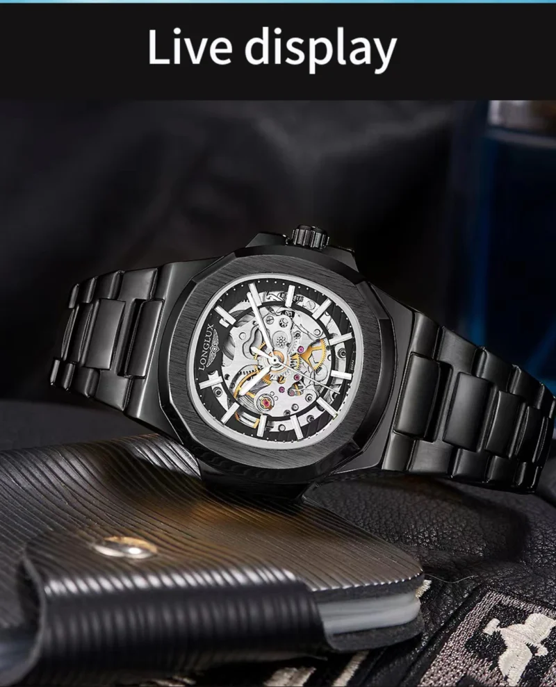 LONGLUX Men automatic mechanical watch luxury watches waterproof skeleton business cheap wholesale stainless steel gift watch