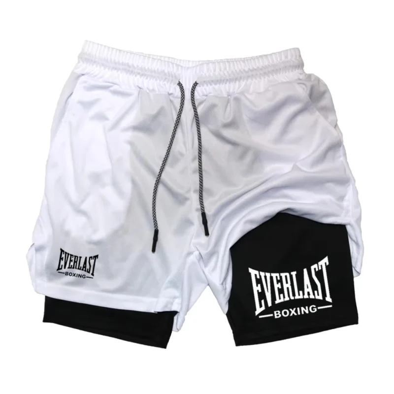 Se542b5dde74e46b5932bca38fd533a88I.webp Men's compression gym shorts, EVERLAST printed sports pants, double layered, quick drying, basketball, muscle, fitness RL0365