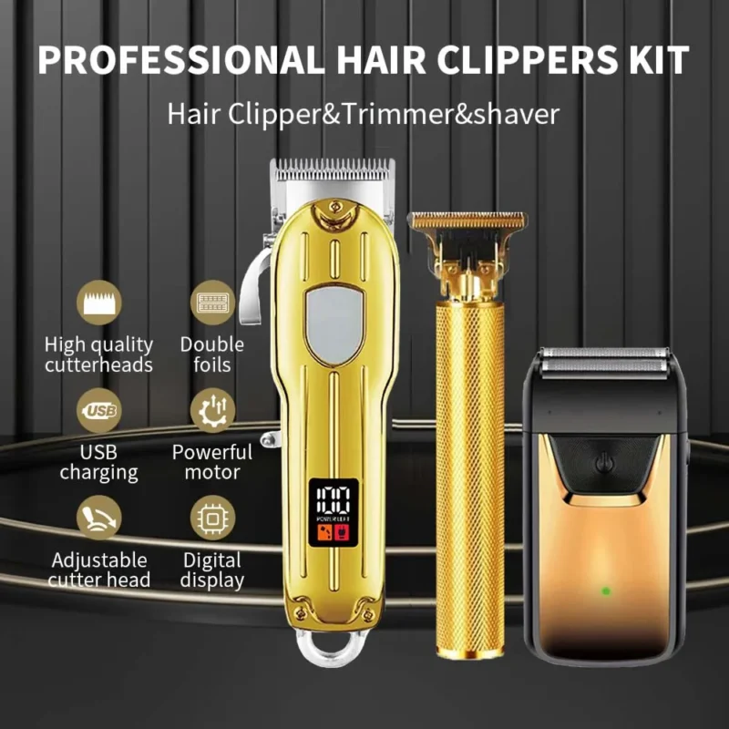 Professional Hair Clipper and Trimmer Set Men Electric Razor Shavers Beard Trimmer Rechargeable Barber Clippers Haircut Kit
