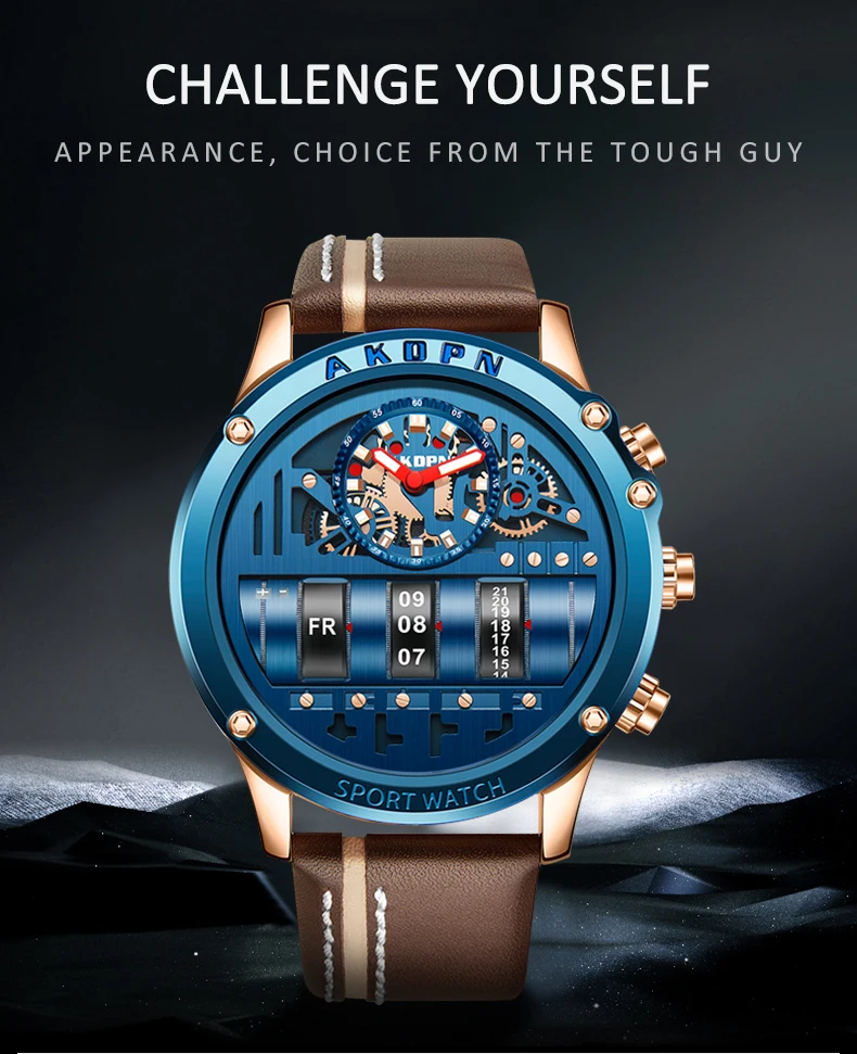 Luxury Mechanical Watch For Men Business Casual Watches Male Creative Men WristWatch Unique Rotate Date Leather Strap Watches